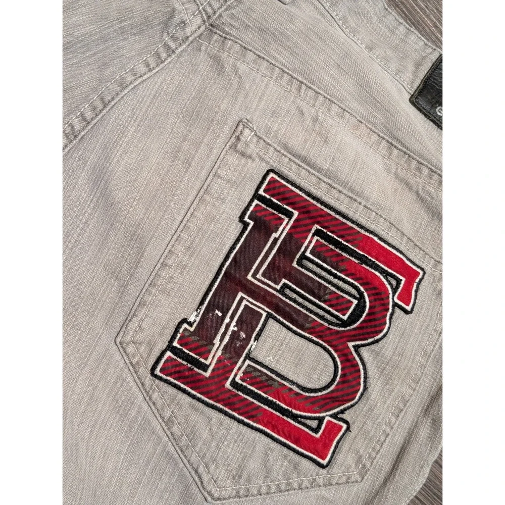Enyce Baggy Wide Leg Jeans Gray Size 36x32‎ Y2K Streetwear Patch Logo Distressed